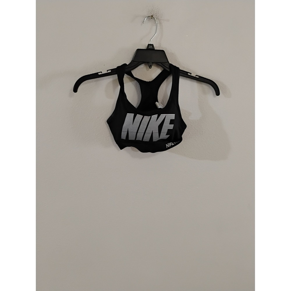 Nike Pro Dri-FIT Sports Bra Black White Striped Logo Racerback XS